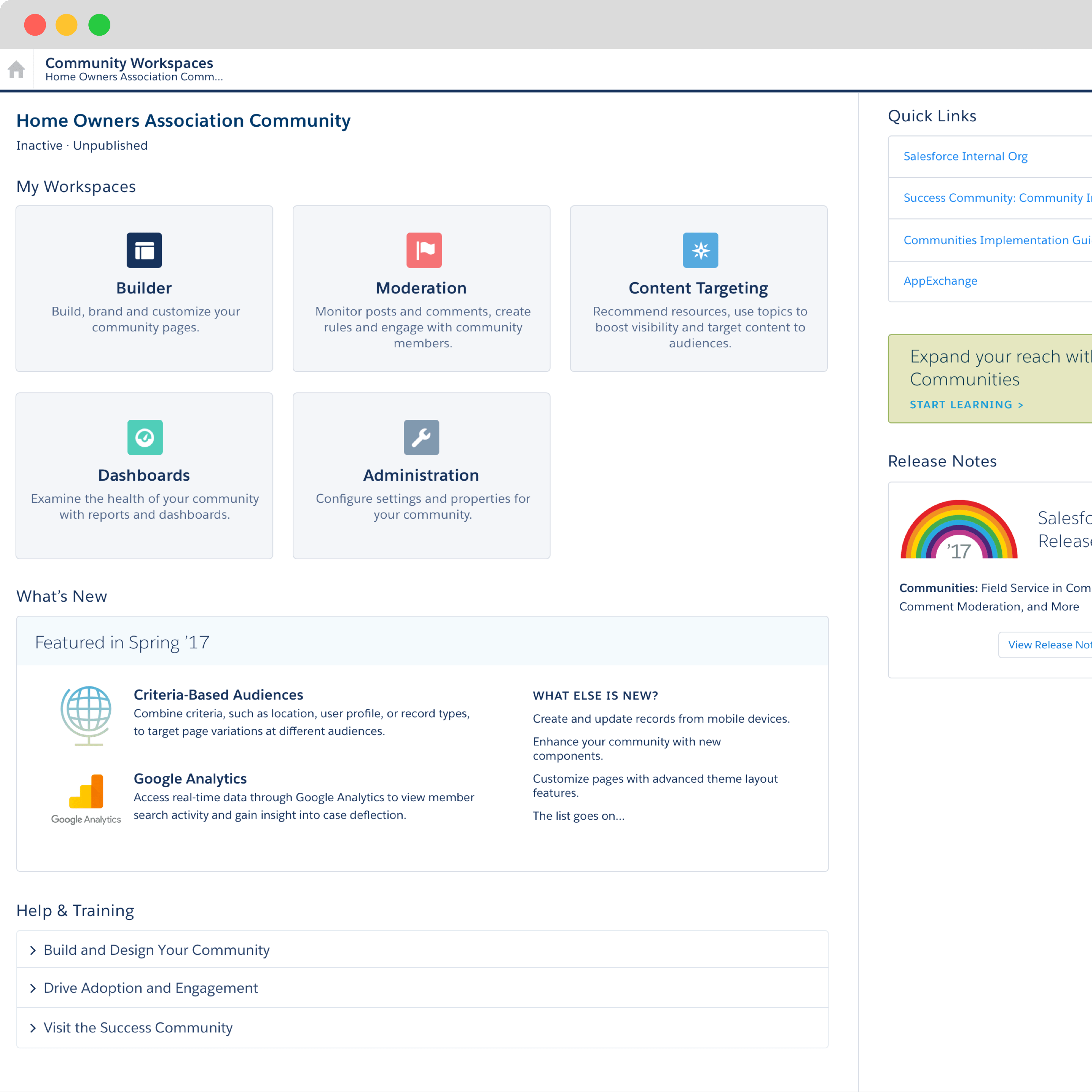 A website showing various community management apps, such as website building, forum moderation, and analytics.